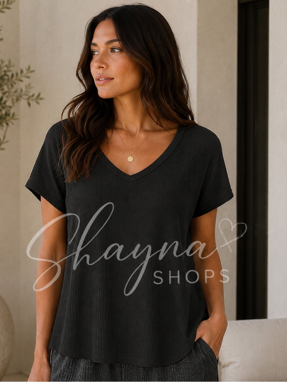 Zenana Black V-Neck Oversized Ribbed Top